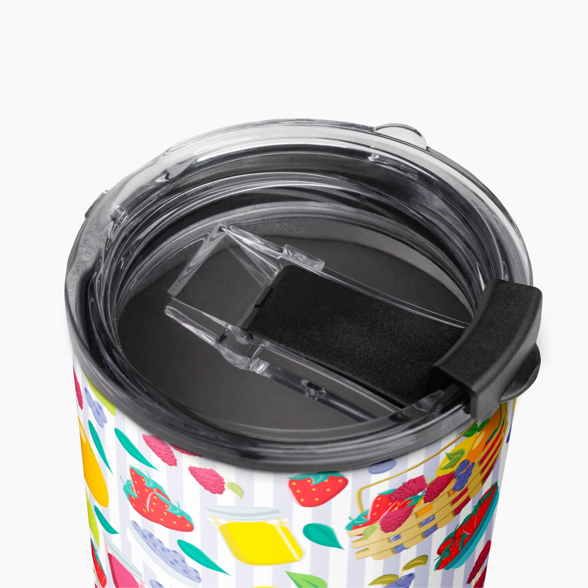 Tumbler with summer fruit pattern on a white background
