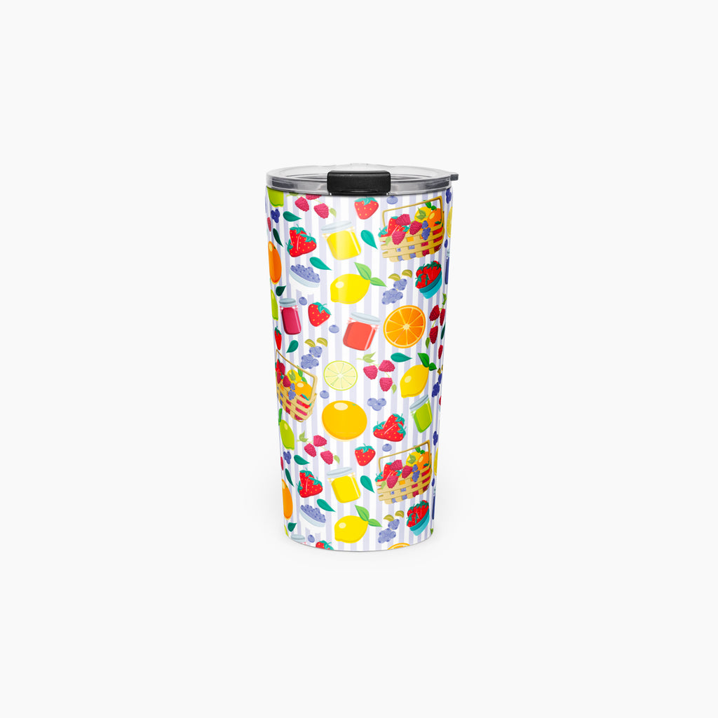 Tumbler with summer fruit pattern on a white background