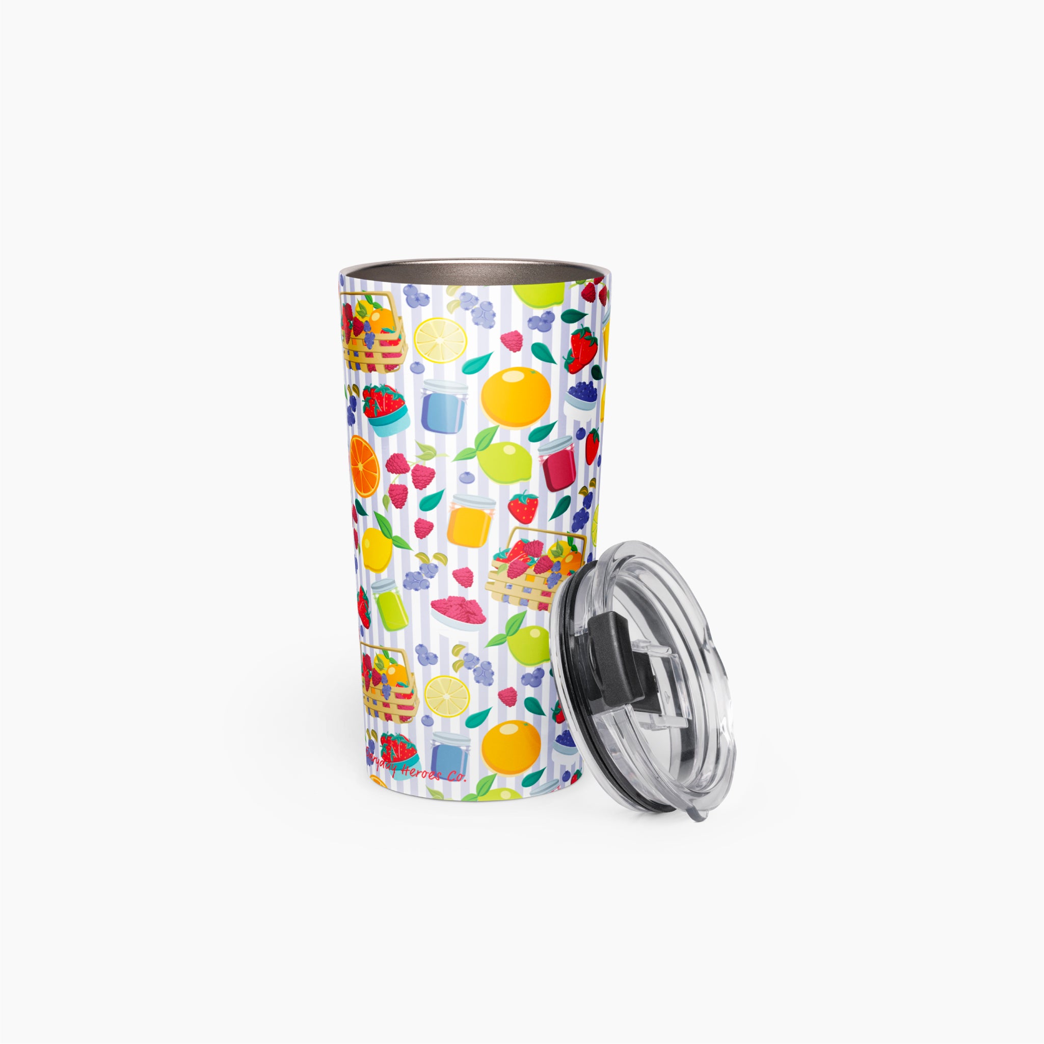 Tumbler with summer fruit pattern on a white background