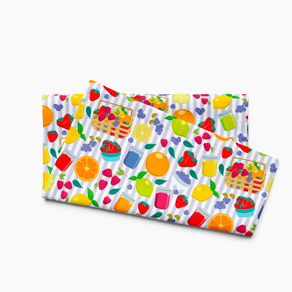Cloth kitchen hand towel with summer fruits pattern on a white background