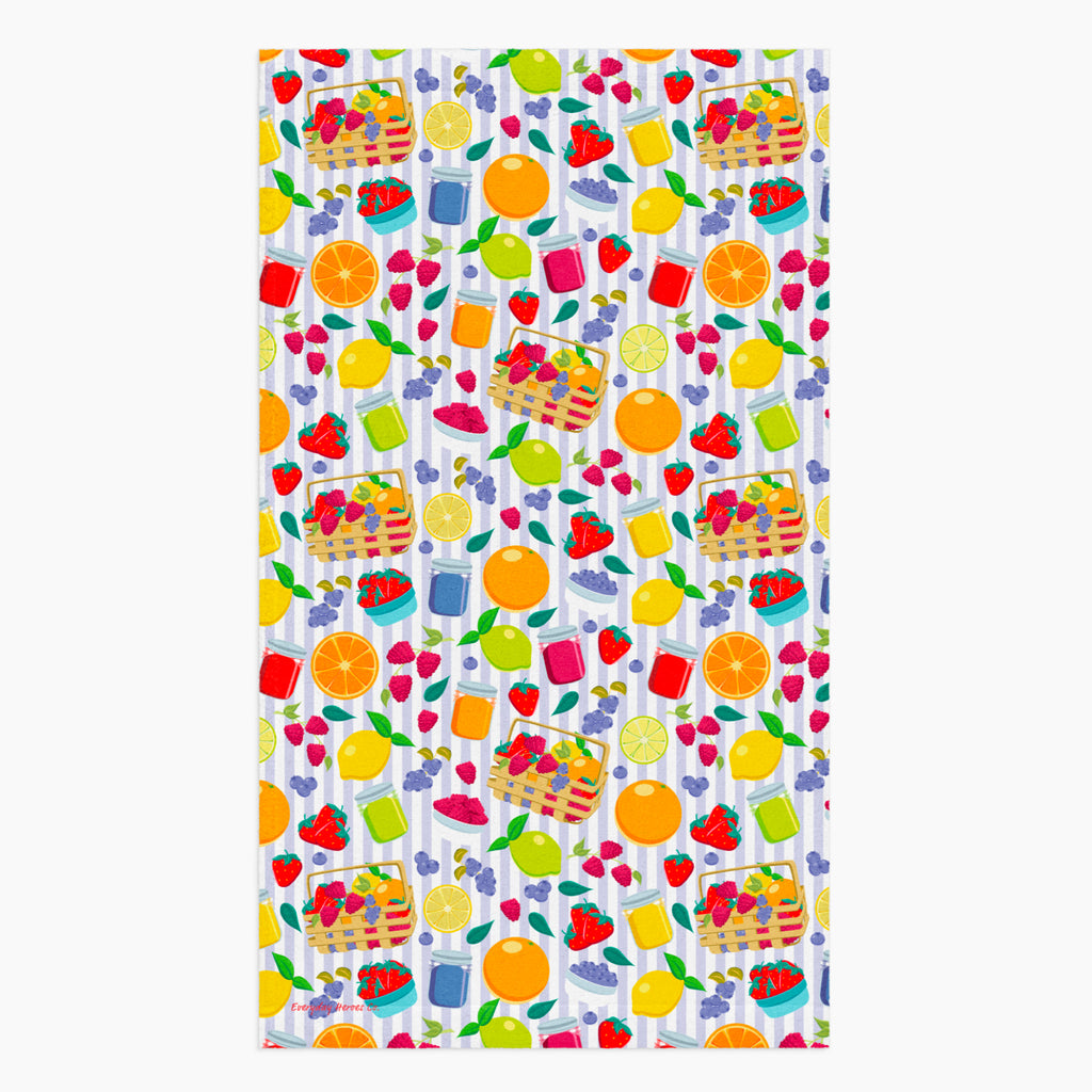 Cloth kitchen hand towel with summer fruits pattern on a white background