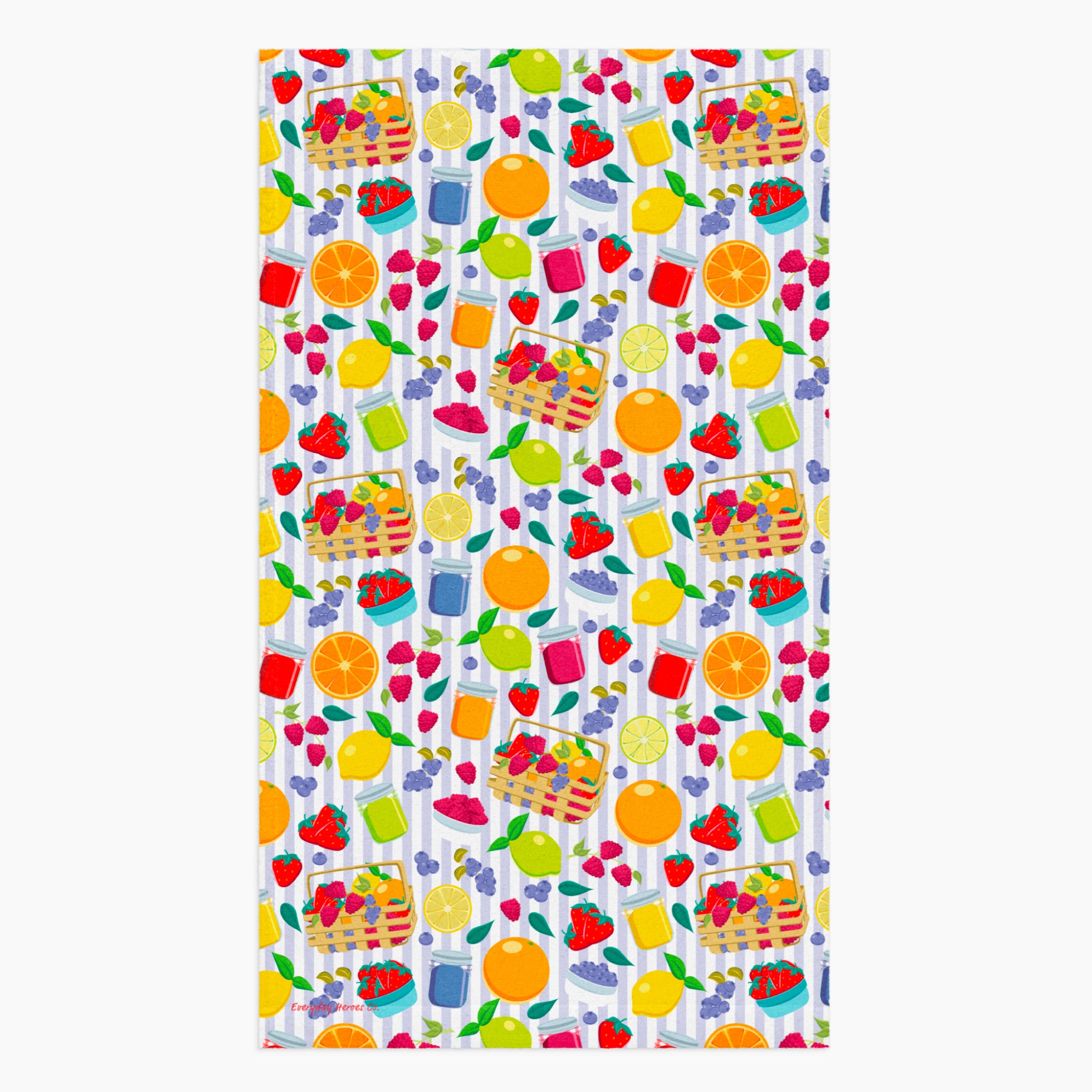 Cloth kitchen hand towel with summer fruits pattern on a white background