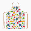 Apron with teacher-themed pattern on a white background