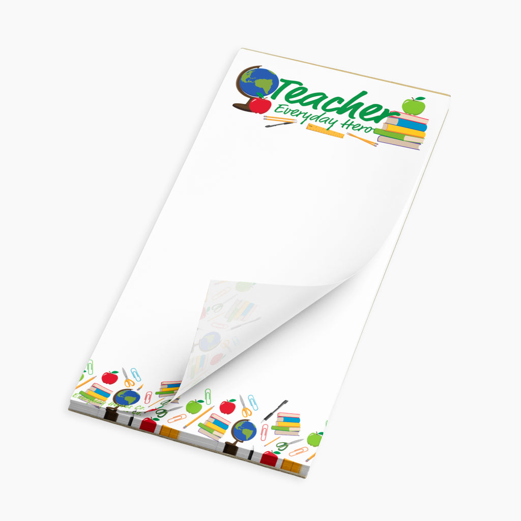 Notepad with 'Teacher Everyday Hero' design on a white background