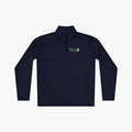 Navy long-sleeve quarter zip with 'Teacher Everyday Hero' text and teacher-themed design on a white background