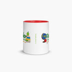 Mug with red handle and interior featuring 'Teacher Everyday Hero' text and colorful flowers on a white background