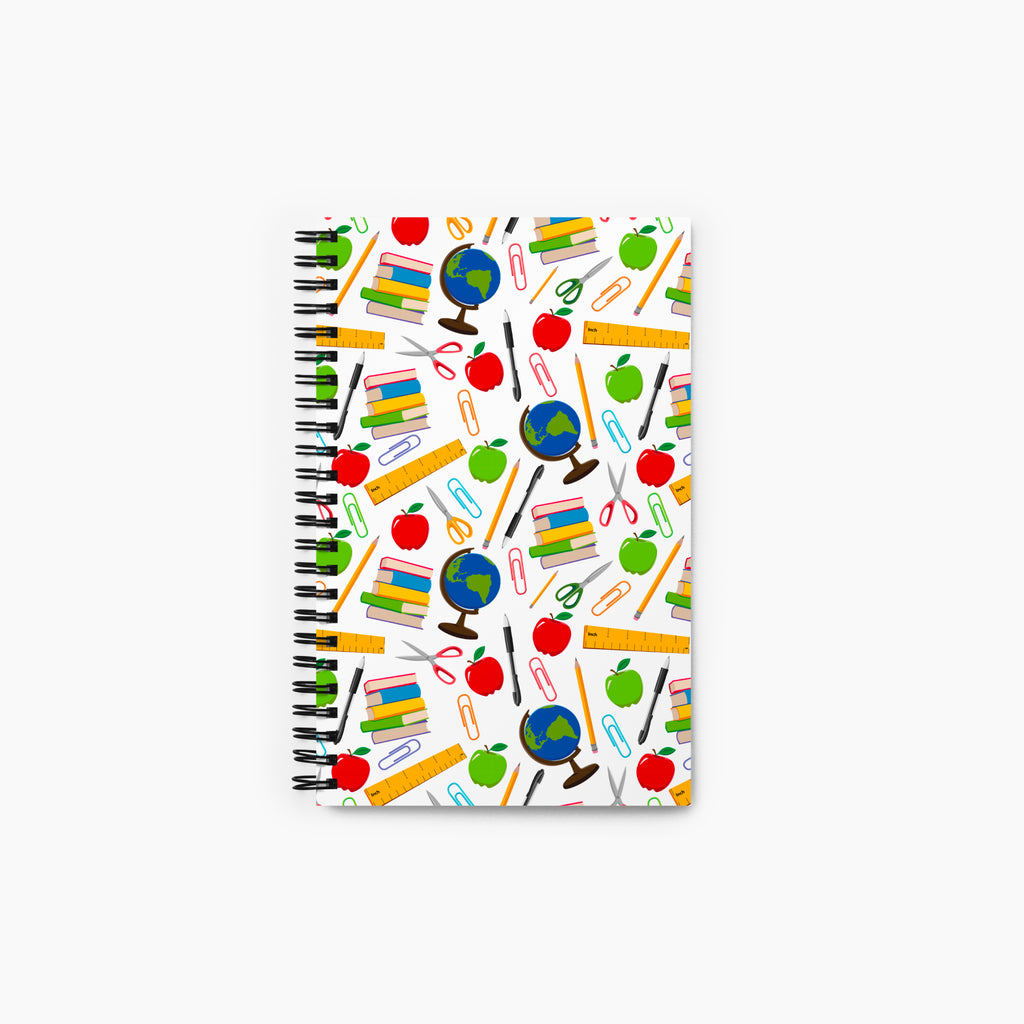 Spiral Notebook with teacher-themed design on a white background
