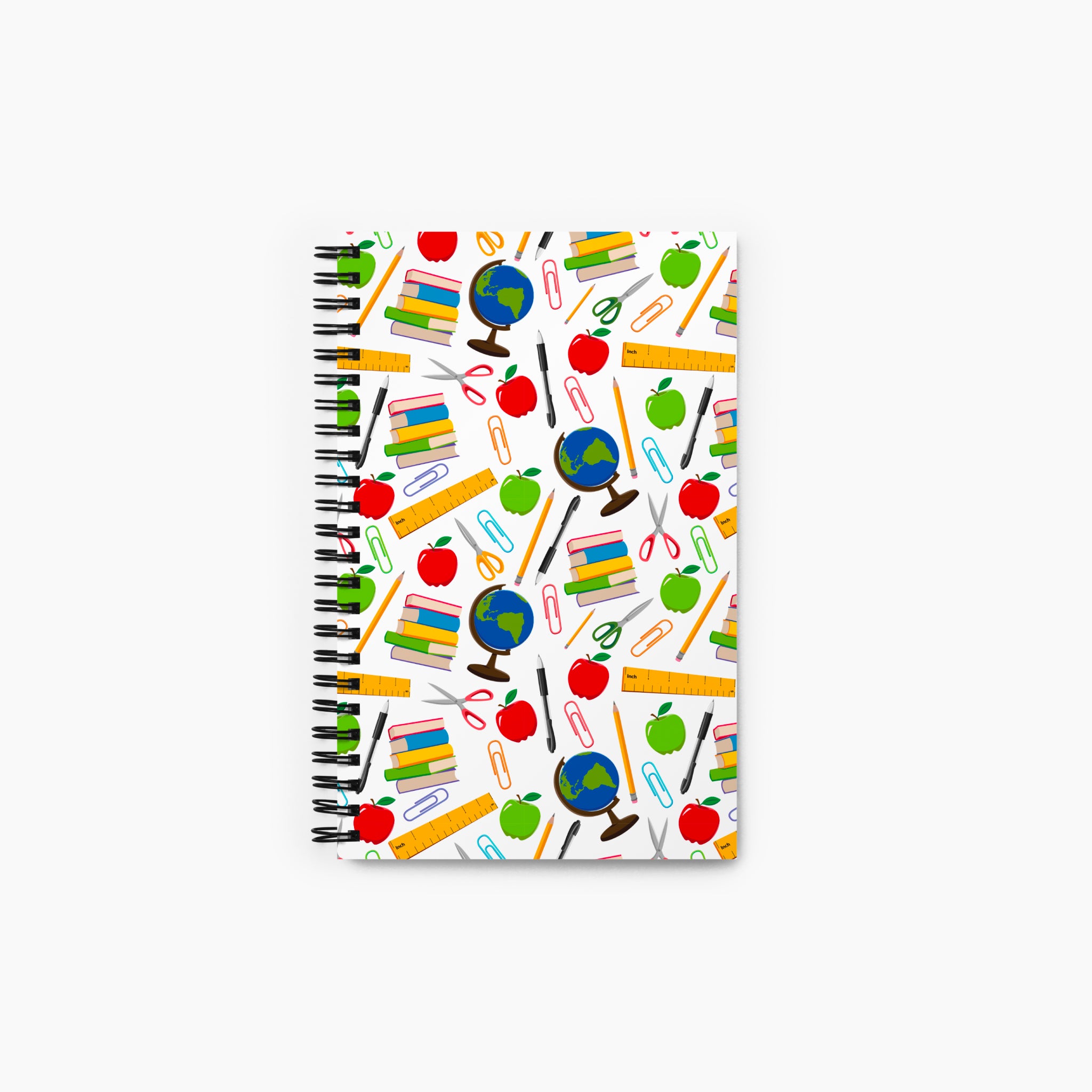 Spiral Notebook with teacher-themed design on a white background