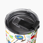 Tumbler with teacher-themed pattern on a white background