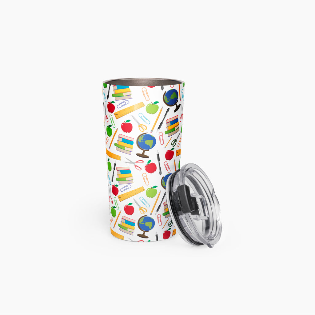 Tumbler with teacher-themed design on a white background