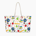Tote bag with teacher-themed design on a white background