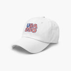White cap with 'USA 250' text on a white background