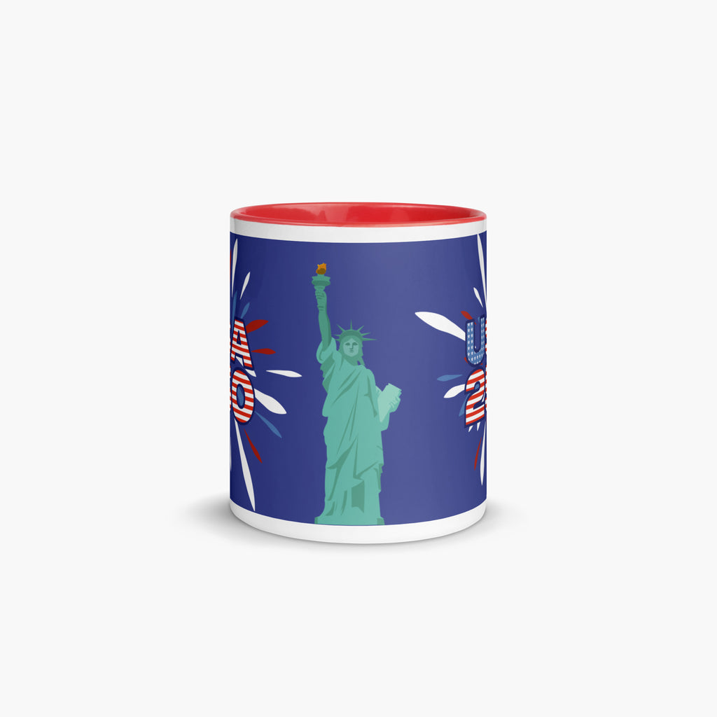 Side view of Mug featuring Statue of Liberty design on a white background