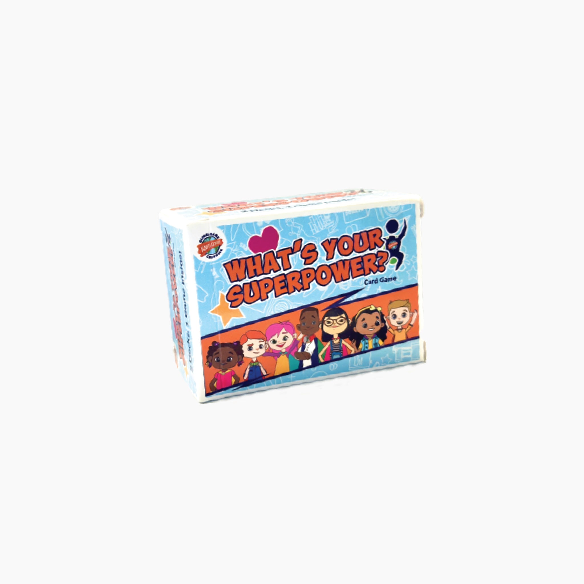 Card game box titled 'What's Your Superpower?' on a white background