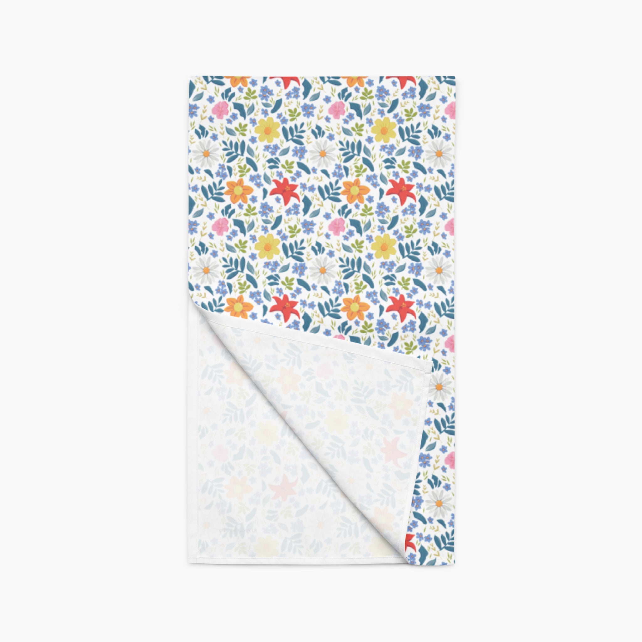 White Floral patterned table runner with a white background