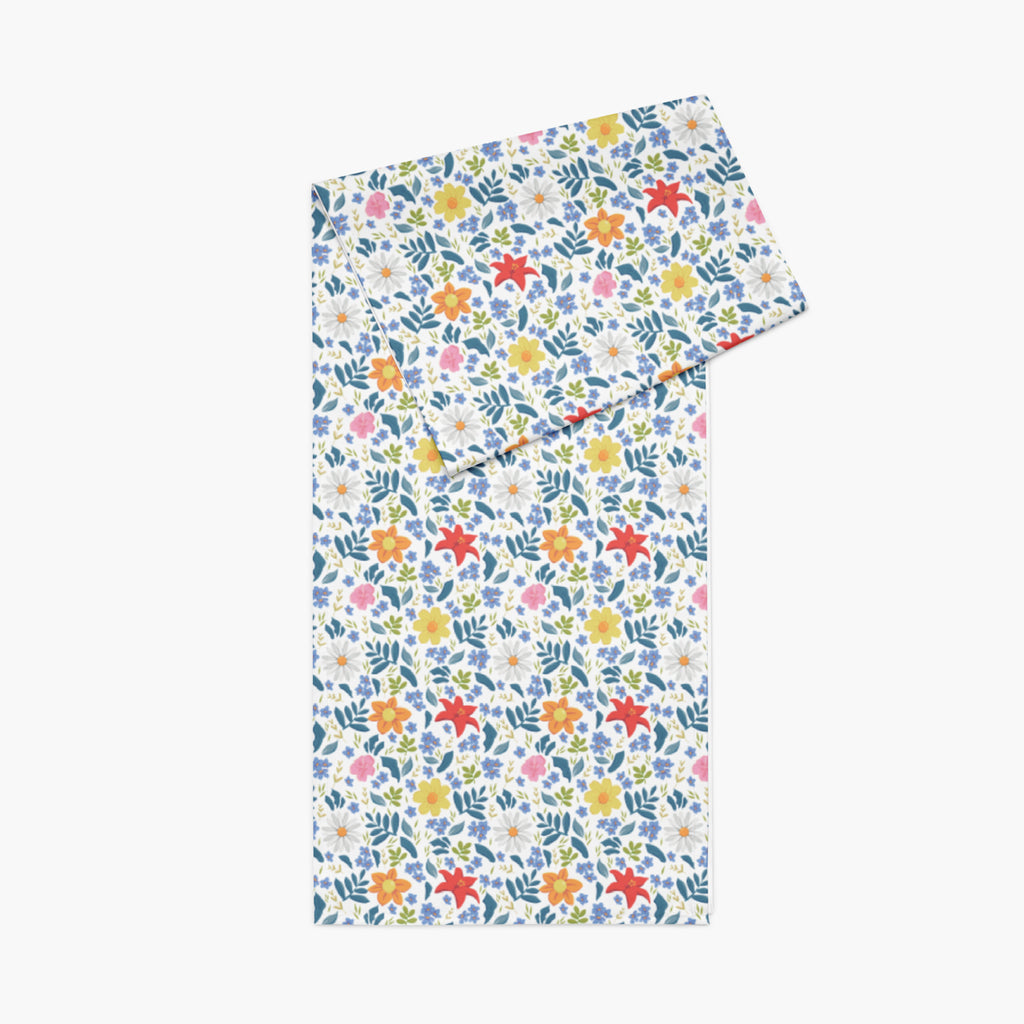 White Floral patterned table runner with a white background