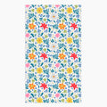 Cloth kitchen hand towel with white floral pattern on a white background