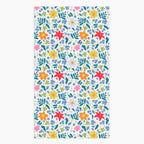 Cloth kitchen hand towel with white floral pattern on a white background
